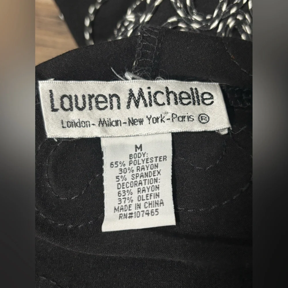 Lauren Michelle Size Medium Embroidered Cardigan Black White Open Front